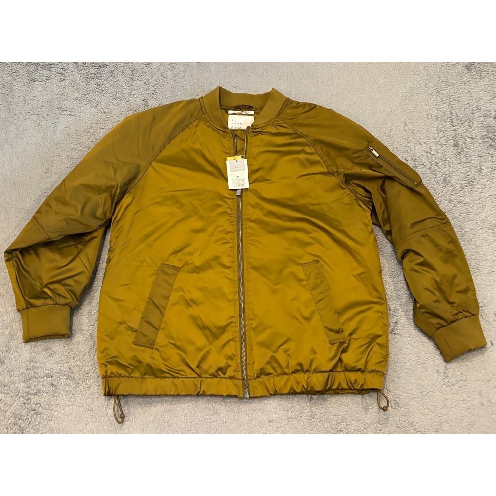 A New Day Water Resistant Full Zip Bomber Jacket Womens Medium Green Satin Sheen